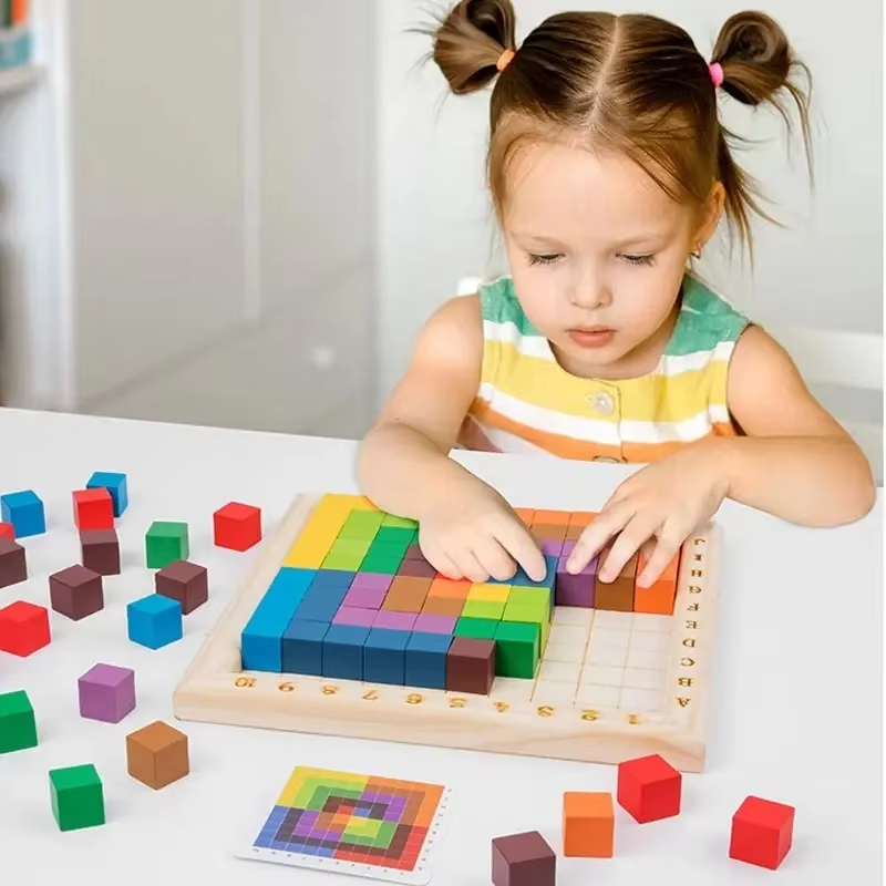Kids Toys Under $10 - มอนเตสซอรี่ บล็อกไม้เสริมพัฒนาการ ฝึกนับสี ตัวต่อจิ๊กซอว์ 10*10 ชิ้น