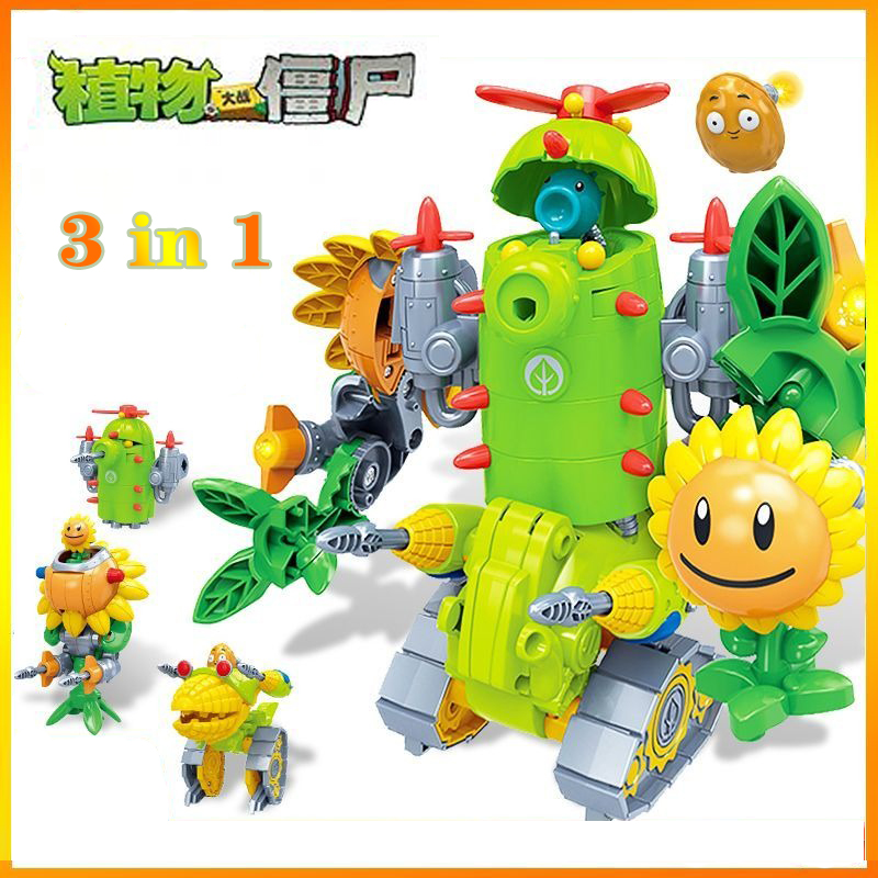 Kids Zombie Toys - ชุดโมเดลหุ่นยนต์พืชต่อต้านซอมบี้ ปี 2024 ดอกทานตะวัน กระบองเพชร ข้าวโพด